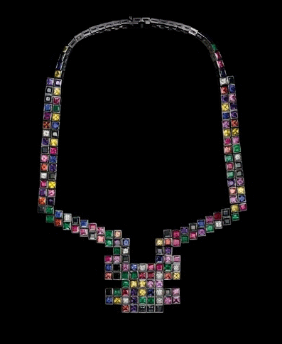 Solange Azagury Partridge Random 1ct blackened white gold, emerald, sapphire, ruby, and fire opal necklace